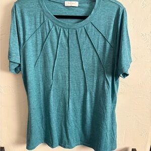Rosvigor Teal Pleated Neckline Short Sleeve Top – XL